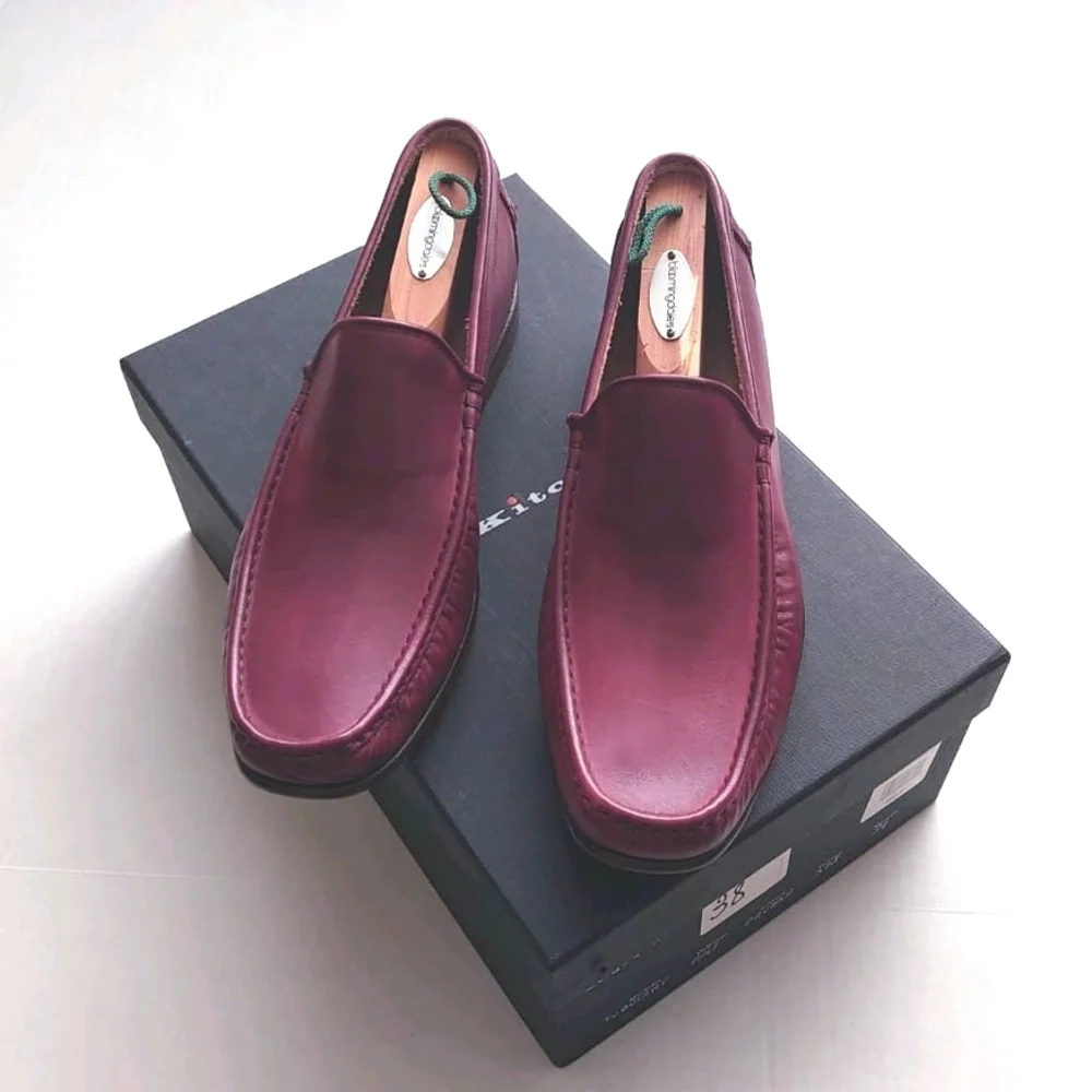KITON Men's Calf Leather Slip on Loafers Shoes Burgundy size 9.5
